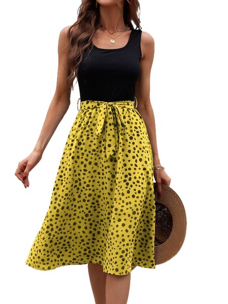 

colorblock belted a-line dress w2ch#, Black;gray