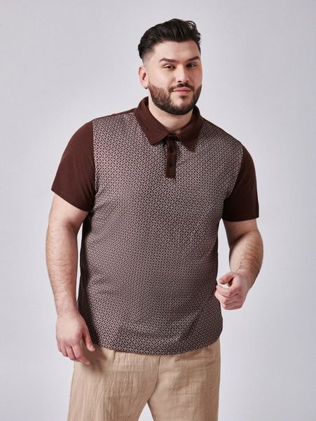 

extended sizes men geo print polo shirt k9cg#, White;black