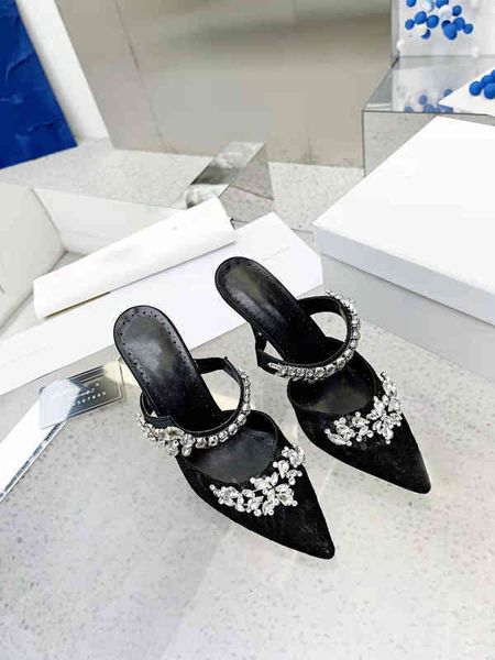 

sandals mb silk satin pointed high heels women's spring and summer one line belt fashion versatile sandals slippers for external, Black