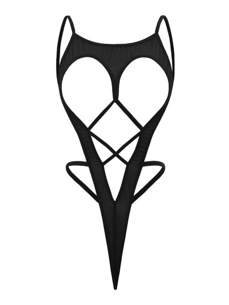

cut out crisscross front teddy bodysuit w2wo#, Black;red