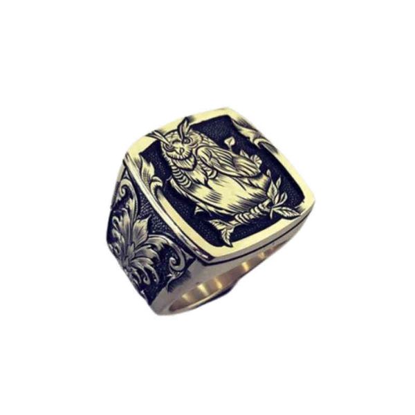 

cluster rings new style vintage owl signet metal punk mens rings glamour rock party biker jewelry 220422, Golden;silver