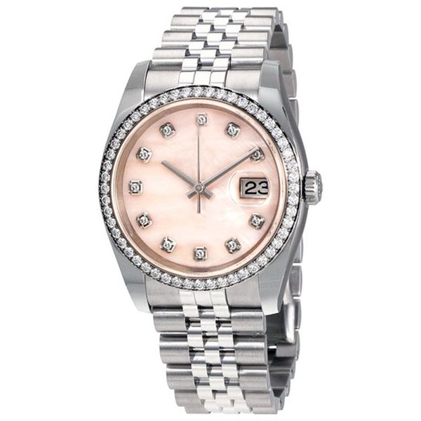 

diamonds luxury women watches automatic mechanical scratch resistant sapphire crystal 36mm mother of pearl diamond dial automatic ladies wat, Slivery;brown