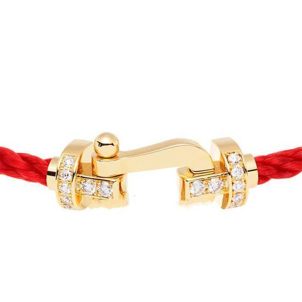 

u-shaped horseshoe bracelet s925, half diamond, gold, 1:1 , leather, red rope, fashion jewelry, Golden;silver
