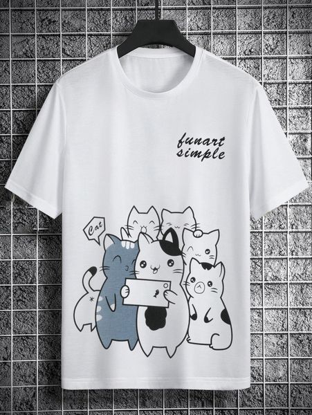 

men cartoon & letter graphic tee 78oz#, White;black