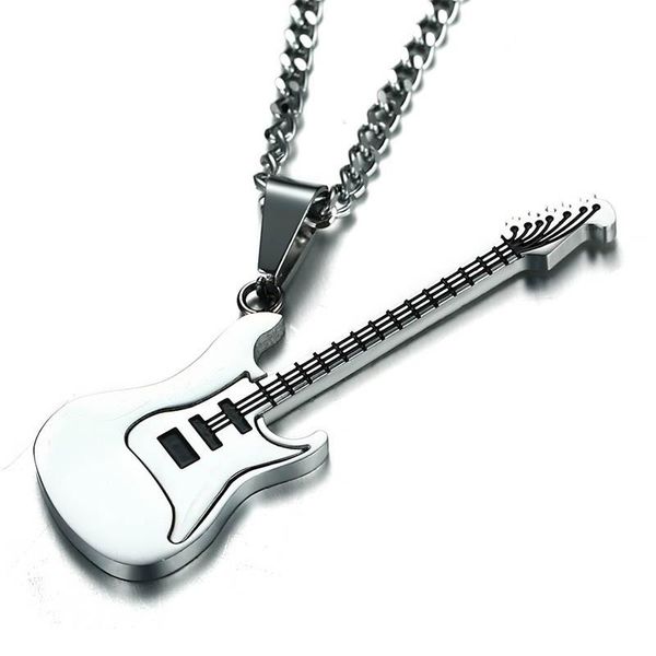 Anhänger Halsketten Edelstahl Farbe Gitarre Halskette Männer Ketten Hip Hop Rock Band Kette Männliche Accessoires Schmuck Auf ThePendant