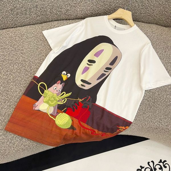 

women's t-shirt designer correct version of tide brand qianyuqianxun faceless cartoon printing wo lovers' same short sleeve medium, White