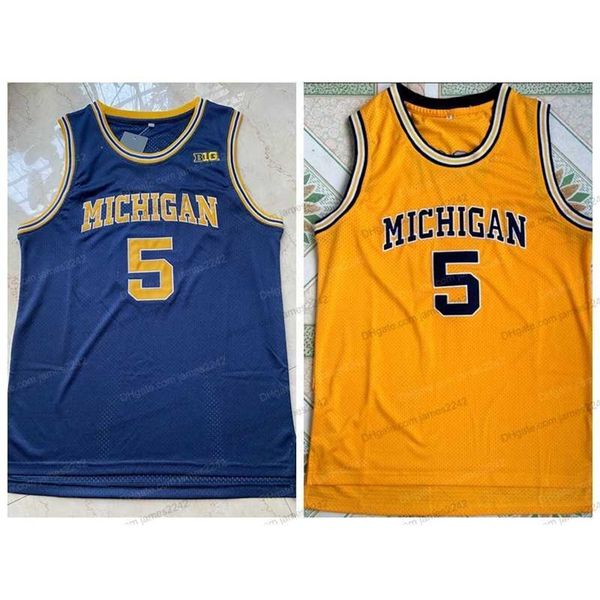 Maglia da basket Nikivip Jalen Rose 5 Michigan College da uomo cucita blu navy giallo taglia S-XXL alta qualità