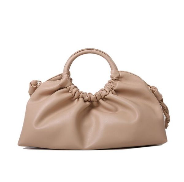 

women circlet handbag vintage ruffles cloud bags female soft pu leather shoulder bag travel ladies pleated girls messenger bags