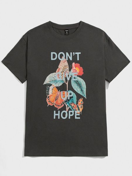 

romwe guys butterfly slogan graphic tee 53hb#, White;black