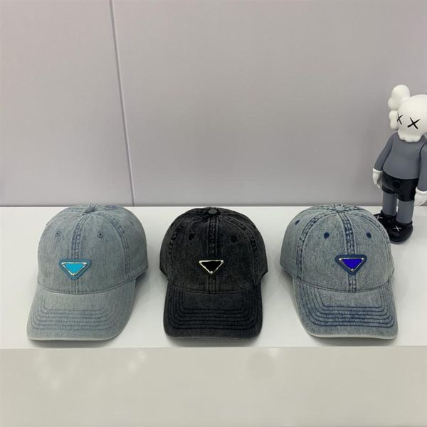 

luxury 2021 fashion designer baseball hat classic inverted triangle cap cow leather micro label temperament brim adjustable size f327f, Blue;gray