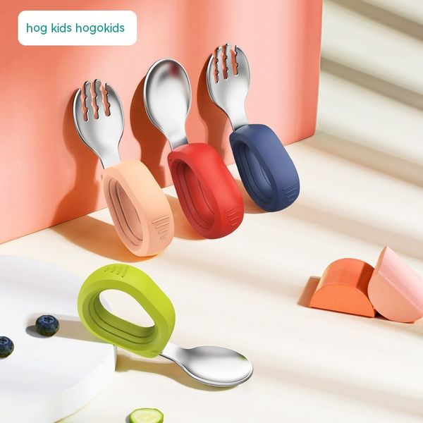 

stainless steel round handle fork dishes and spoon children's cutlery baby portable complementary food training fork
