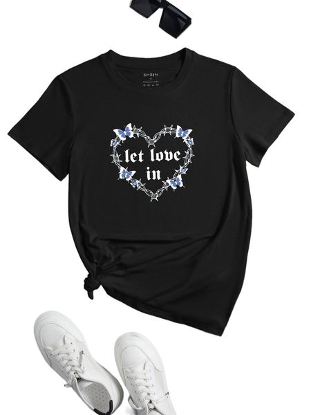

slogan & heart print tee 95gr#, White