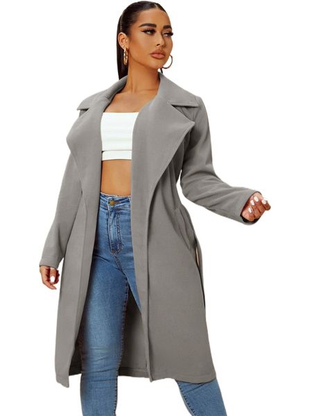 

sxy solid lapel neck belted overcoat 808k#, Black