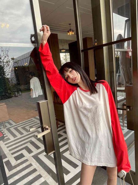 

women's t-shirt color blocking shoulder sleeve women's wear 2022 spring we11done monster print long sleeve loose ijno, White