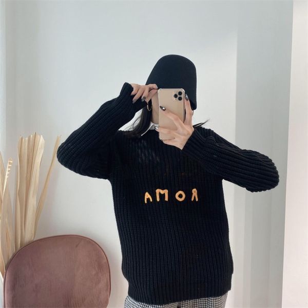 

knitted sweater long sleeve knit women autumn round collar withe letter losse sweaters short woolen jackets outwear 3 colors, White;black