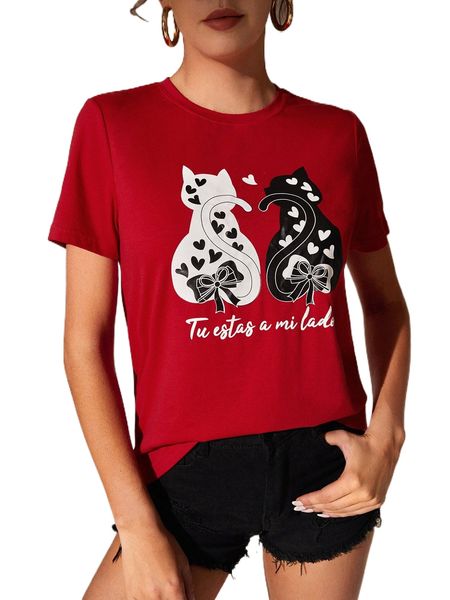 

cat & heart print tee f5nr#, White