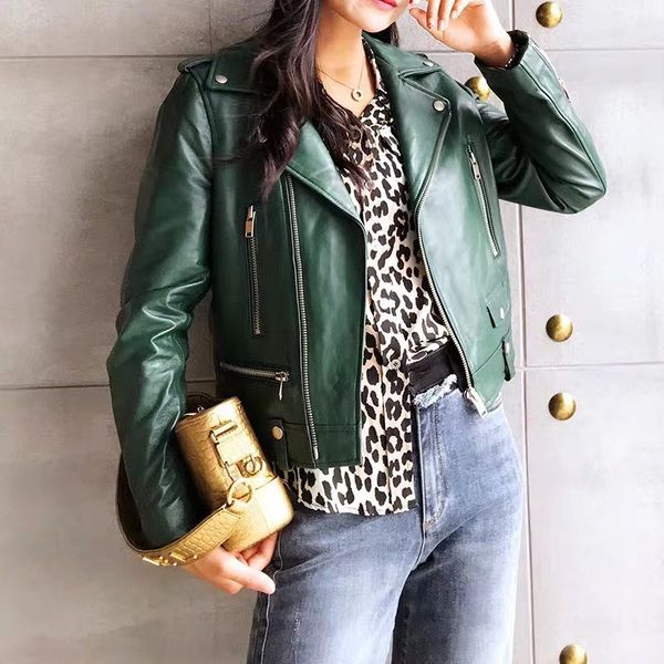 

real leather jacket women colorful motorcycle fashion genuine sheepskin leather coats and jackets female overcoat 201030, Black