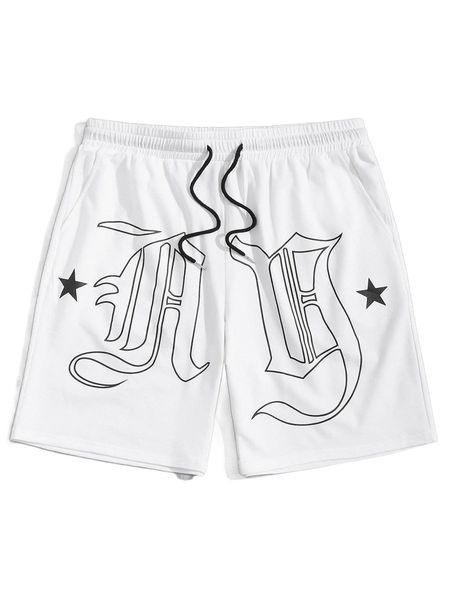 

romwe guys letter graphic shorts x8rt#, White;black