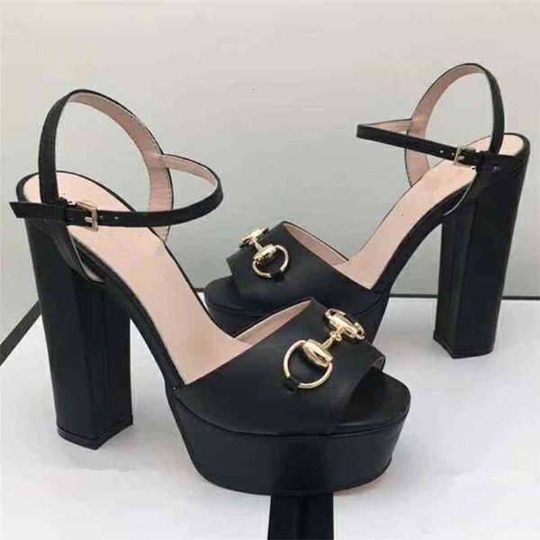 

colorful horsebit buckle platform sandals peep toe high heel ankle strap brand loose shoes footwe r0pi, Black