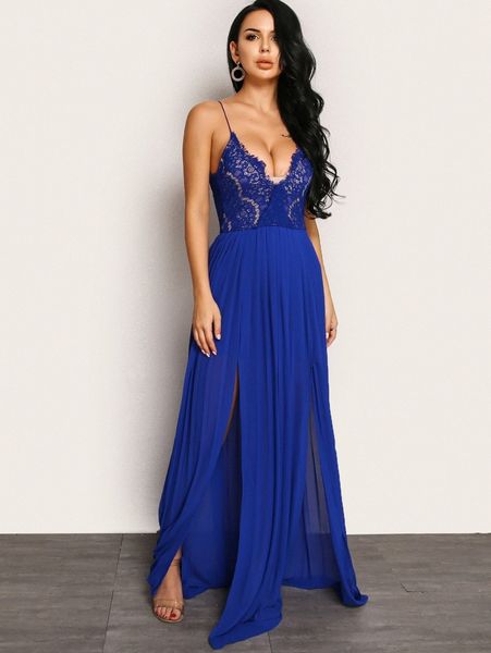 

joyfunear -slit front floral lace applique cami dress 98gs#, Black;gray