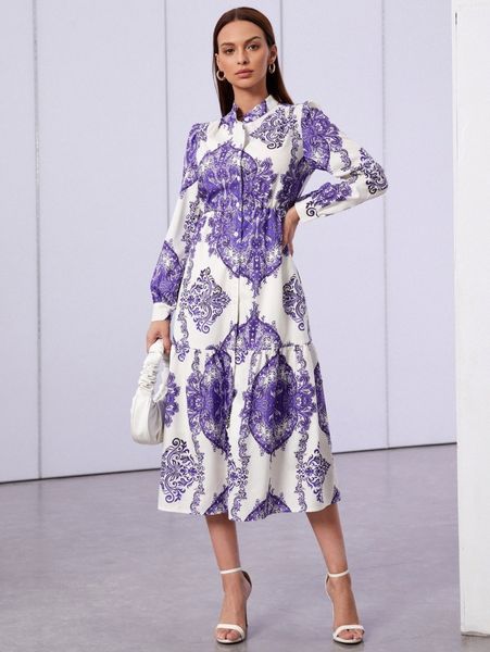 

scroll print ruffle hem smock dress y8w5#, Black;gray