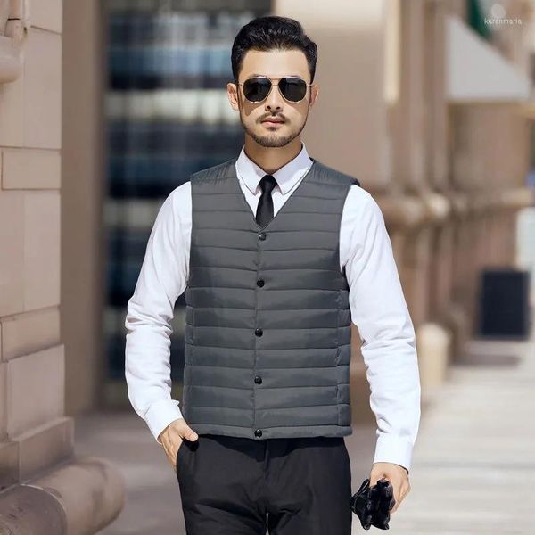 Gilet da uomo Cappotto da uomo Autunno Inverno Scollo a V Solido Gilet sottile Abbigliamento maschile caldo 2022 Gilet Jaket per uomo Tasca con risvolto Top Kare22