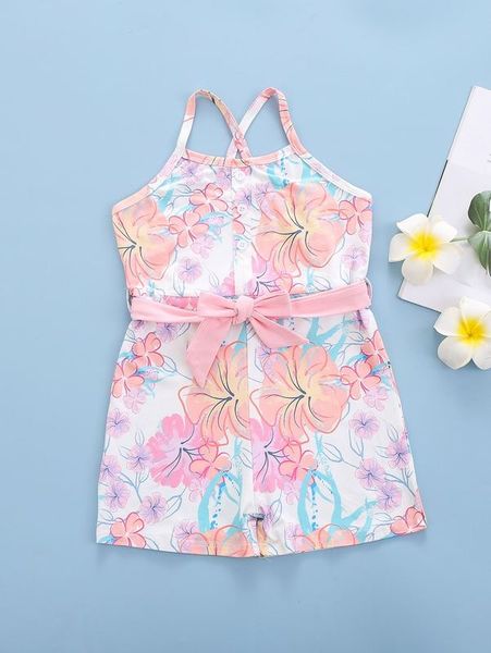 

toddler girls floral criss cross belted cami romper she, Blue
