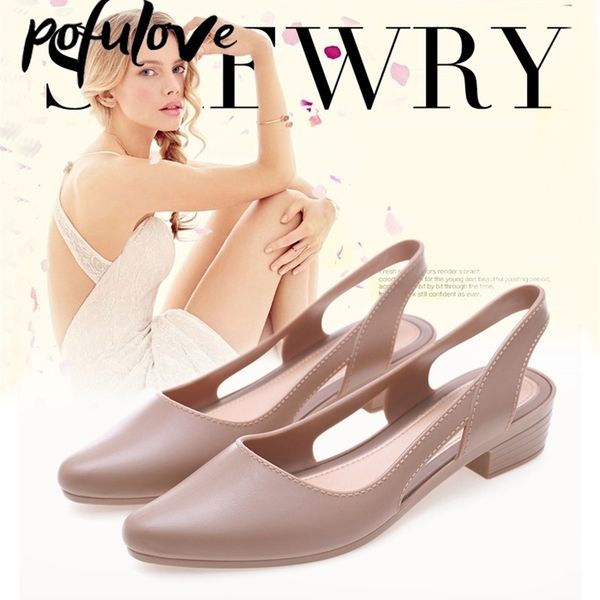 

pofulove women chunky sandals jelly shoes black blue square heels pumps ladies fashion summer luxury party shoes wedges zapato 220423
