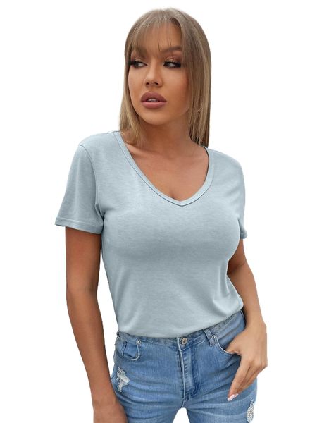 

solid v neck tee p08q#, White
