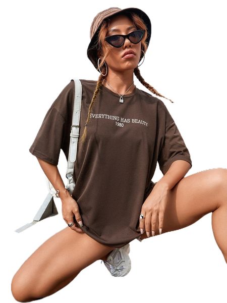 

drop shoulder slogan pattern tee m9mm#, White