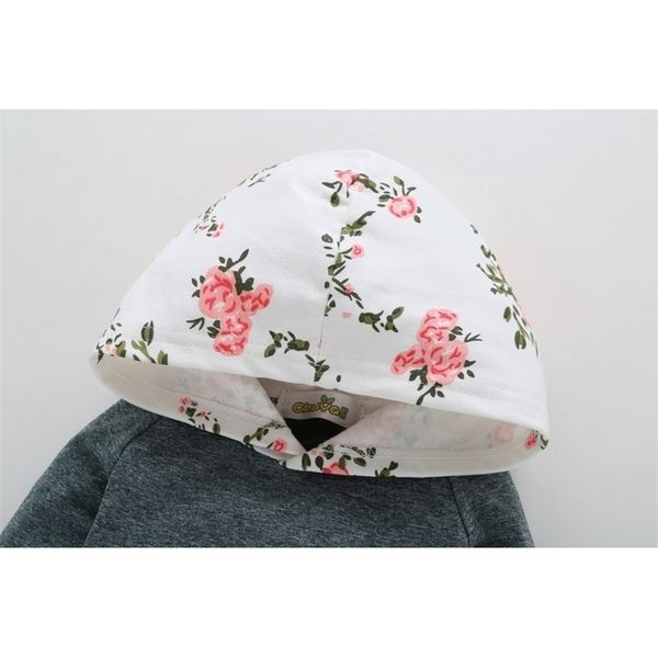 

toddler baby girls clothes casual flower long sleeve hooded pantsheadband infant outfits baby girls clothing set lj201223, White