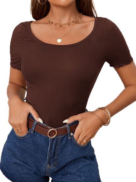 

ribbed knit scoop neck form fitted tee 31xm#, White