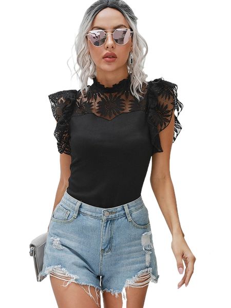 

contrast lace keyhole back t1h9#, White