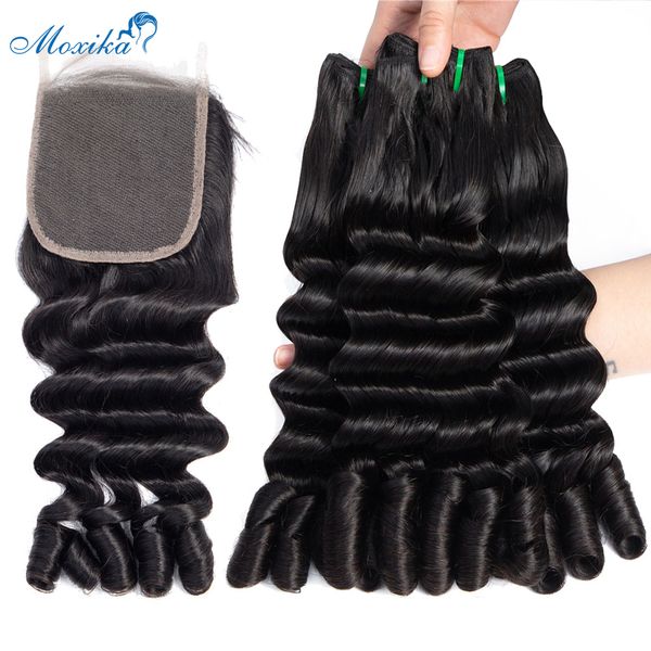 

lx brand moxika malaysian ocean deep wave bundles with closure 3 bundles funmi curly fancy curl human hair bundles with closure remy hairfac, Black