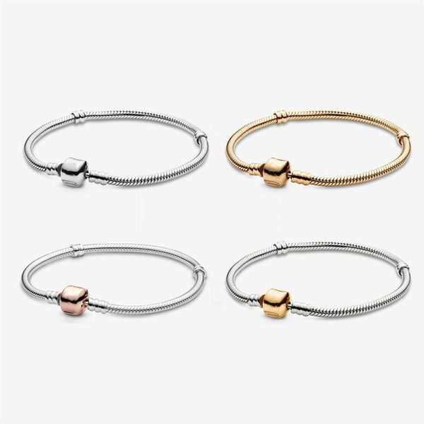 

womens bracelets 925 sterling silver charms jewelry for pandora moments snake chain bracelet with original box 540, Golden;silver