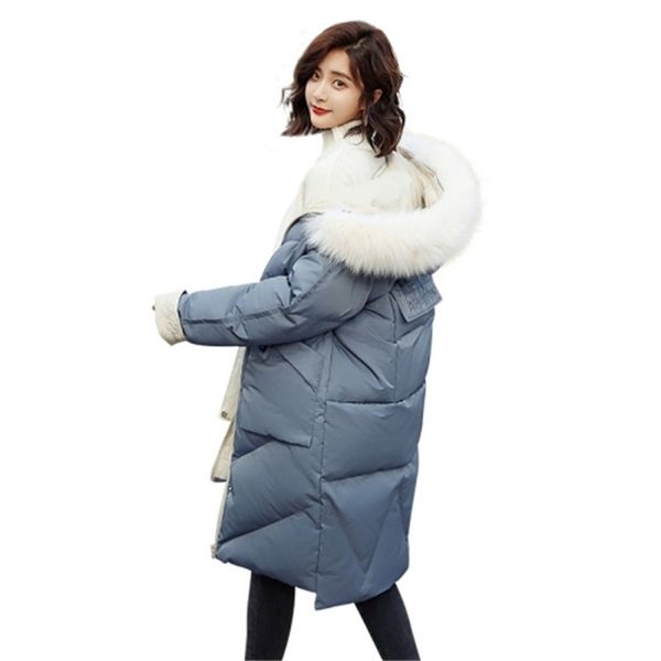

winter fashion hooded long solid color fur collar detachable cotton coat y201012, Black