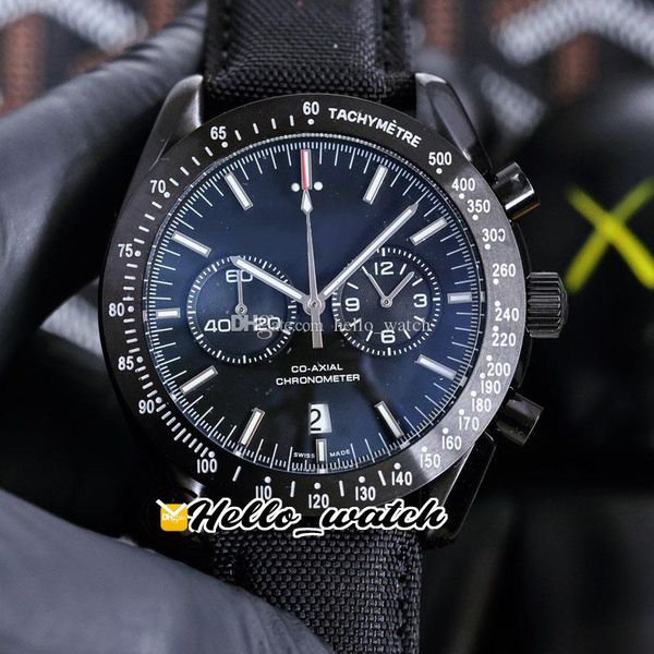 

44mm dark side moon edition watches 311.92.44.51.01.003 quartz chronograph mens watch pvd black steel case satch nylon/ leather strap hwom h, Slivery;brown