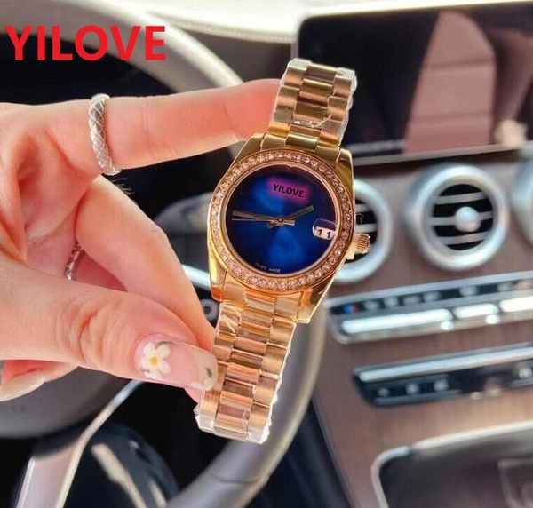 Роскошное розовое золото Леди Кварц Смотрение Бриллианты Кольцо модные часы для женщин из нержавеющей стали Top Bracelet Bracelet Super Edition Flistwatch Factory Montre de Luxe