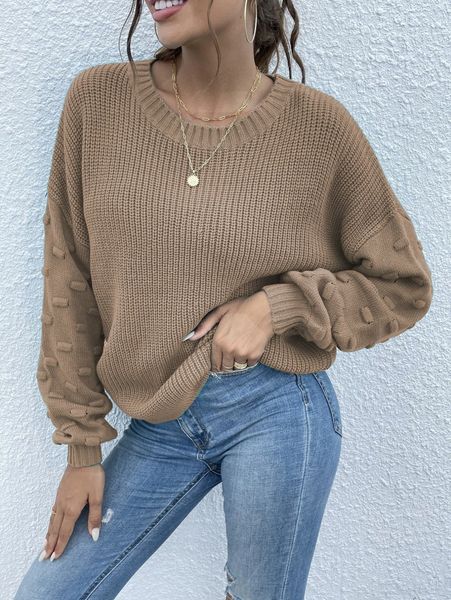 

solid textured drop shoulder sweater t0yd#, White;black