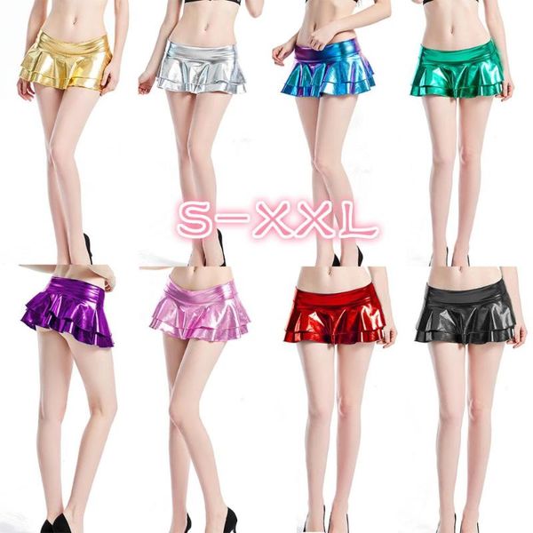 Saias douradas brilhante sexy sexy cintura luminosa minissaia feminina metálica de couro falso plissado bar but pu fantasy mini saiaskirtskirts