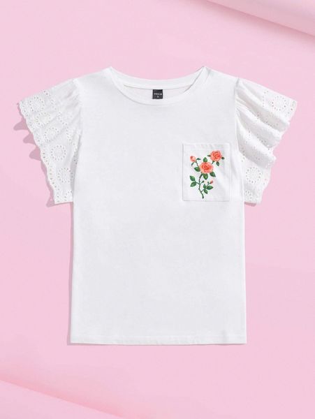 

x skylarhkim floral pocket detail butterfly sleeve tee f4j4#, White