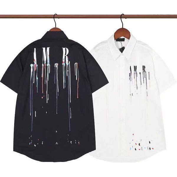 

luxury designer hawaiian shirts mens cardigan shirt fashion letter print casual shirts men slim fit short sleeve variety couple top, White;black