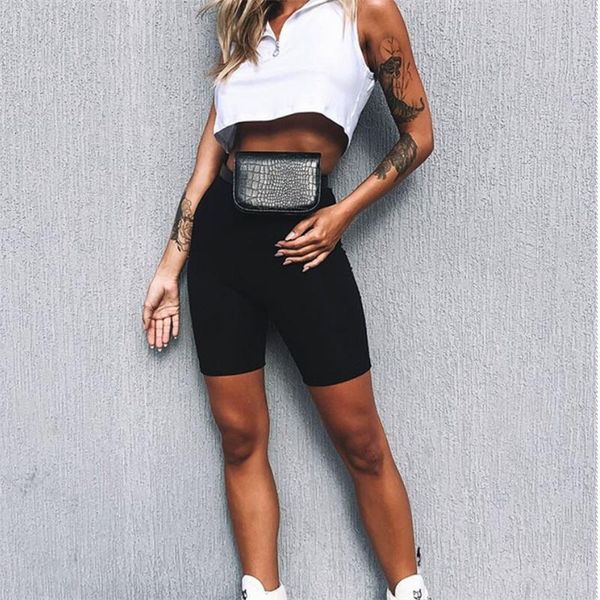 

sports shorts women thin fitness casual high waist fashion biker shorts summer slim knee-length bottoms black cycling short streetwear, White;black