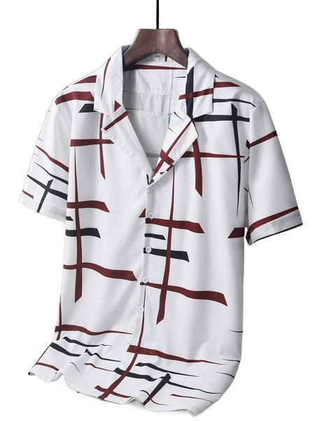 

men graphic print lapel neck shirt 05yd#, White;black