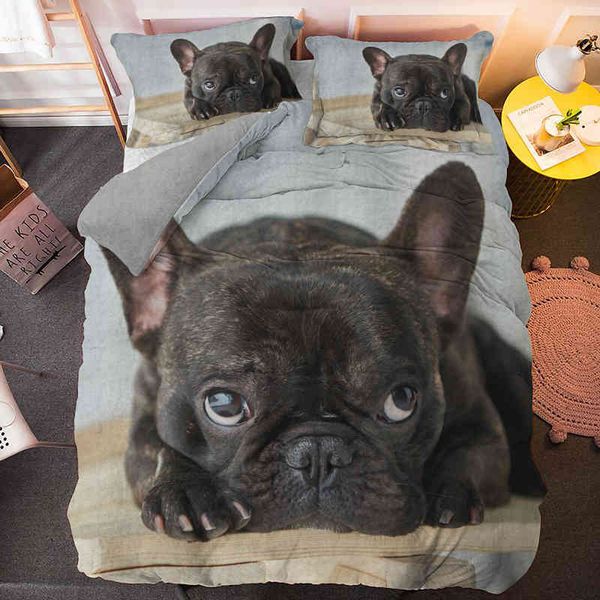 Bulldog Bedding Set Set Pet Animal Dog Copet Cover для детей для взрослых кровати.