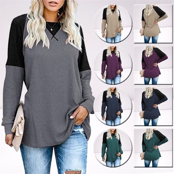 

autumn patchwork solid color casual women t shirts fashion loose long sleeve women's unic ops plus size o neck star shirt 220402, White