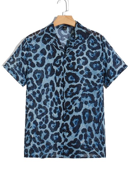 

men lapel collar leopard shirt j13p#, White;black