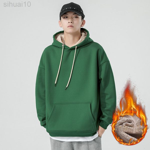 

mannen warme truien sweatshirts herfst winter hip hop streetwear mannen trui sweatshirts heren effen kleur losse kapmantel my674 l220730, Black