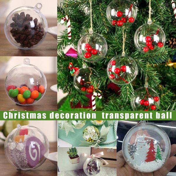 5 PCs 581012cm Clear Plastic Christmas Balls Baubles Sphere Filtable Natal Tree Ornament Transparent for Decor Y201020
