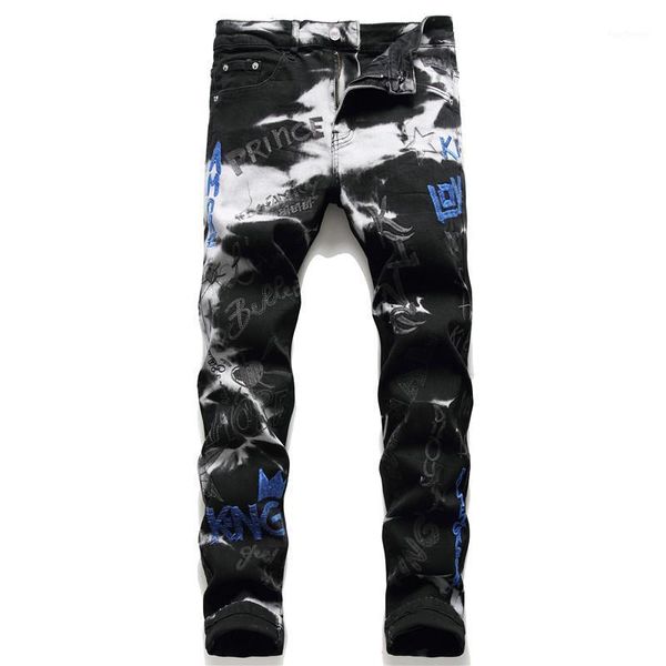 Jeans Masculino Design Original Calça Moda Esticada Letra Bordada 2022 Outono Calças Pretas Hip-hop Ajuste Justo